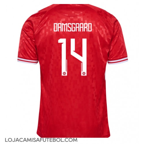 Camisa de Futebol Dinamarca Mikkel Damsgaard #14 Equipamento Principal Europeu 2024 Manga Curta